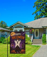 Happy Halloween Ghost Garden Flag, 12x18 Double Sided Yard Flag, Spooky Porch Decor, Haunted House Fall Yard Decor, Halloween Gift