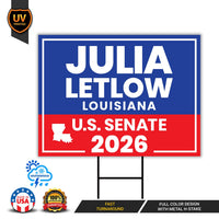 Julia Letlow For Louisiana Senate 2026 Yard Sign, Corrugated Plastic Senate Elections, Race Red White & Blue Yard Sign with Metal H-Stake