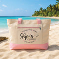Personalized Breast Cancer Warrior Tote Bag with Zipper, Custom Name Canvas Tote, Pink Ribbon Art, Hospital Day Bag, Survivor Gift for Her