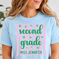 Personalized Second Grade Teacher Shirt, Custom Name Tee, Retro Grade Team Top, Back to School Outfit, Teacher Gift