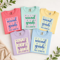 Personalized Second Grade Teacher Shirt, Custom Name Tee, Retro Grade Team Top, Back to School Outfit, Teacher Gift