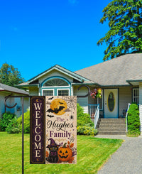 Personalized Halloween Garden Flag, 12x18 Double Sided Yard Flag, Spooky Porch Decor, Custom Family Welcome Sign for Home, Autumn Gift