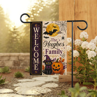 Personalized Halloween Garden Flag, 12x18 Double Sided Yard Flag, Spooky Porch Decor, Custom Family Welcome Sign for Home, Autumn Gift