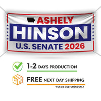 Ashley Hinson For Iowa U.S. Senate Banner Sign, 13 oz Waterproof US Senate Election 2026, Democrate Vinyl Banner With Metal Grommets