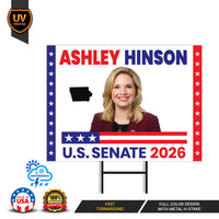 Ashley Hinson For Iowa Senate 2026 Yard Sign, Corrugated Plastic Senate Elections, Race Red White & Blue Yard Sign with Metal H-Stake