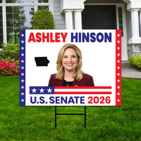 Ashley Hinson For Iowa Senate 2026 Yard Sign, Corrugated Plastic Senate Elections, Race Red White & Blue Yard Sign with Metal H-Stake