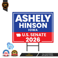 Ashley Hinson For Iowa Senate 2026 Yard Sign, Corrugated Plastic Senate Elections, Race Red White & Blue Yard Sign with Metal H-Stake