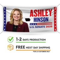 Ashley Hinson For Iowa U.S. Senate Banner Sign, 13 oz Waterproof US Senate Election 2026, Democrate Vinyl Banner With Metal Grommets