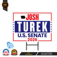 Josh Turek For Iowa Senate 2026 Yard Sign, Corrugated Plastic Senate Elections, Race Red White & Blue Yard Sign with Metal H-Stake