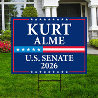 Kurt Alme For Montana Senate 2026 Yard Sign, Corrugated Plastic Senate Elections, Race Red White & Blue Yard Sign with Metal H-Stake