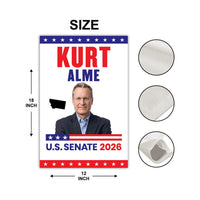 Kurt Alme For Montana Senate 2026 Garden Flag, Double Sided, 2026 Senate Flag, Elections Flag, Anti-Trump, Race Red White Blue Flag