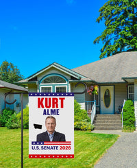 Kurt Alme For Montana Senate 2026 Garden Flag, Double Sided, 2026 Senate Flag, Elections Flag, Anti-Trump, Race Red White Blue Flag