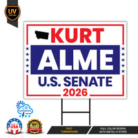 Kurt Alme For Montana Senate 2026 Yard Sign, Corrugated Plastic Senate Elections, Race Red White & Blue Yard Sign with Metal H-Stake