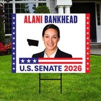 Alani Bankhead For Montana Senate 2026 Yard Sign, Corrugated Plastic Senate Elections, Race Red White & Blue Yard Sign with Metal H-Stake