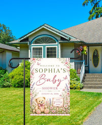 Personalized Wildflower Baby Shower Garden Flag, 12x18 Double Sided Outdoor Decor, Floral Garden Flag, Girl Shower Welcome, Summer Gift