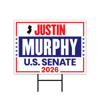 Justin Murphy For New Jersey Senate 2026 Yard Sign, Corrugated Plastic Senate Elections, Race Red White & Blue Yard Sign with Metal H-Stake