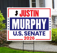 Justin Murphy For New Jersey Senate 2026 Yard Sign, Corrugated Plastic Senate Elections, Race Red White & Blue Yard Sign with Metal H-Stake