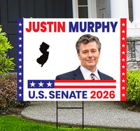 Justin Murphy For New Jersey Senate 2026 Yard Sign, Corrugated Plastic Senate Elections, Race Red White & Blue Yard Sign with Metal H-Stake