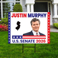 Justin Murphy For New Jersey Senate 2026 Yard Sign, Corrugated Plastic Senate Elections, Race Red White & Blue Yard Sign with Metal H-Stake