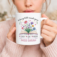 Personalized Teacher Coffee Mug, Teacher Name Ceramic Mug, Floral Classroom Coffee Cup, Teacher Desk Mug, Teacher Appreciation Gift
