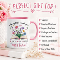 Personalized Teacher Coffee Mug, Teacher Name Ceramic Mug, Floral Classroom Coffee Cup, Teacher Desk Mug, Teacher Appreciation Gift