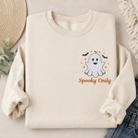 Personalized Halloween Embroidered Sweatshirt, Custom Name Ghost Hoodie, Cute Spooky Shirt, Festive Shirt for Women, Unique Fall Gift