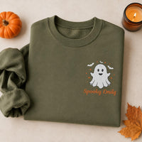 Personalized Halloween Embroidered Sweatshirt, Custom Name Ghost Hoodie, Cute Spooky Shirt, Festive Shirt for Women, Unique Fall Gift