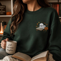 Book Lover Embroidered Sweatshirt, Cute Ghost Reading Hoodie, Halloween Bookish Shirt, Cozy Bookish Hoodie, Fall Gift for Women Readers