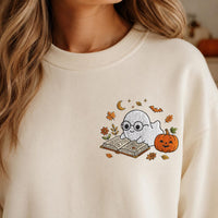 Book Lover Embroidered Sweatshirt, Cute Ghost Reading Hoodie, Halloween Bookish Shirt, Cozy Bookish Hoodie, Fall Gift for Women Readers
