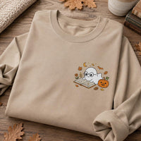 Book Lover Embroidered Sweatshirt, Cute Ghost Reading Hoodie, Halloween Bookish Shirt, Cozy Bookish Hoodie, Fall Gift for Women Readers