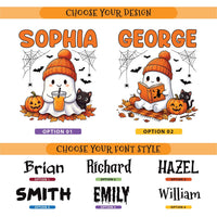 Personalized Halloween Tote Bag, Custom Name Ghost Bag, Cute Trick or Treat Canvas Tote, Kids Halloween Candy Bag, Spooky Season Gift