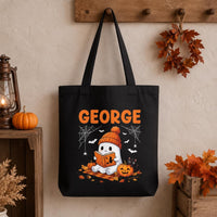 Personalized Halloween Tote Bag, Custom Name Ghost Bag, Cute Trick or Treat Canvas Tote, Kids Halloween Candy Bag, Spooky Season Gift