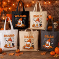 Personalized Halloween Tote Bag, Custom Name Ghost Bag, Cute Trick or Treat Canvas Tote, Kids Halloween Candy Bag, Spooky Season Gift