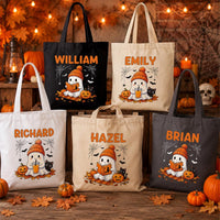Personalized Halloween Tote Bag, Custom Name Ghost Bag, Cute Trick or Treat Canvas Tote, Kids Halloween Candy Bag, Spooky Season Gift