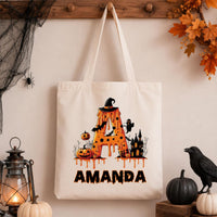 Personalized Halloween Tote Bag, Custom Name Trick or Treat Bag, Kids Candy Canvas Tote, Spooky Initial Bag, Halloween Gift for Kids