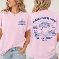 Personalized Alaska Cruise Crew Shirt, Custom Family Vacation Tee, Front Back Print Travel Top, Matching Group Outfit, Family Trip Gift