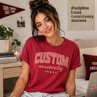 Personalized University Spirit Shirt, Custom College Name Tee, Varsity School Colors T-Shirt, Campus Game Day Outfit, College Student Gift