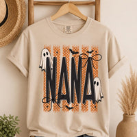 Personalized Halloween Family Shirt, Custom Mama Nana Gigi Mimi Mini Tee, Retro Ghost Role T-Shirt, Matching Fall Outfit, Spooky Gift
