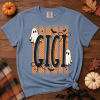 Personalized Halloween Family Shirt, Custom Mama Nana Gigi Mimi Mini Tee, Retro Ghost Role T-Shirt, Matching Fall Outfit, Spooky Gift