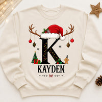 Personalized Christmas Initial Sweatshirt, Custom Name Crewneck, Matching Couples Holiday Shirt, Festive Monogram Top, Christmas Gift