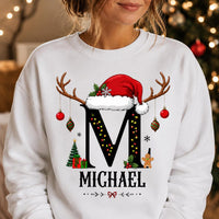 Personalized Christmas Initial Sweatshirt, Custom Name Crewneck, Matching Couples Holiday Shirt, Festive Monogram Top, Christmas Gift