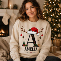Personalized Christmas Initial Sweatshirt, Custom Name Crewneck, Matching Couples Holiday Shirt, Festive Monogram Top, Christmas Gift