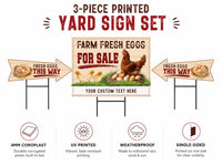Custom Farm Fresh Eggs Yard Sign, Egg Stand Lawn Sign, 3-Piece Directional Arrow Set, Storefront Yard Display, Business Signage Gift