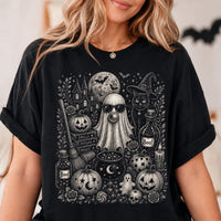 Vintage Halloween Ghost Shirt, Bubble Gum Ghost Graphic Tee, Gothic Witch Cat T-Shirt, Spooky Pumpkin Party Outfit, Halloween Gift