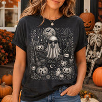 Vintage Halloween Ghost Shirt, Bubble Gum Ghost Graphic Tee, Gothic Witch Cat T-Shirt, Spooky Pumpkin Party Outfit, Halloween Gift