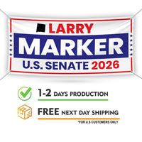 Larry Marker For New Mexico U.S. Senate Banner Sign, 13 oz Waterproof US Senate Election 2026, Democratic Vinyl Banner With Metal Grommets