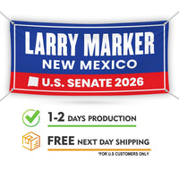 Larry Marker For New Mexico U.S. Senate Banner Sign, 13 oz Waterproof US Senate Election 2026, Democratic Vinyl Banner With Metal Grommets
