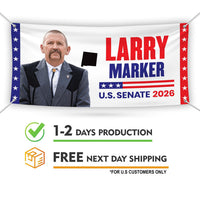 Larry Marker For New Mexico U.S. Senate Banner Sign, 13 oz Waterproof US Senate Election 2026, Democratic Vinyl Banner With Metal Grommets