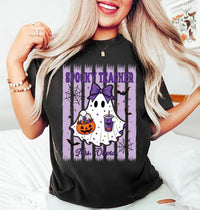 Personalized Spooky Teacher Halloween Shirt, Custom Name Ghost Tee, Cute Purple Classroom Outfit, Fall School Party Top, Teacher Gift
