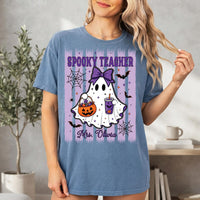 Personalized Spooky Teacher Halloween Shirt, Custom Name Ghost Tee, Cute Purple Classroom Outfit, Fall School Party Top, Teacher Gift